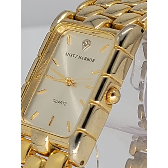 Vintage Misty Harbor Quartz Gold-Tone Rectangular Women's Dress Watch Bracelet